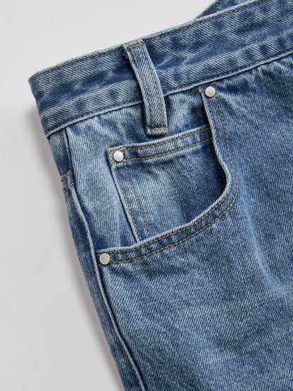 Asymmetric Mid-Waist Wide-Leg Jeans
