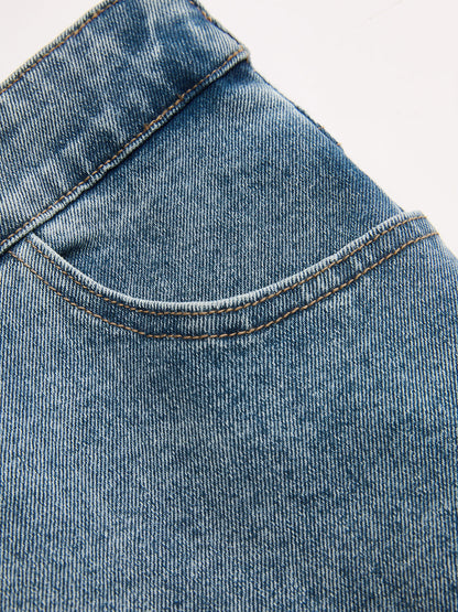 Asymmetric Mid-Waist Straight-Leg Jeans