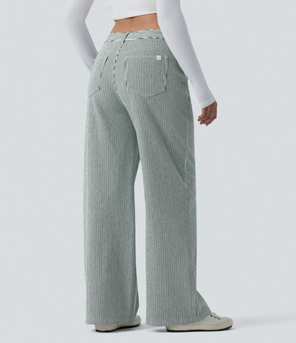 Lounge Flex™ Asymmetric Mid Rise Stripes Casual Baggy Jeans with Pockets - Lounge