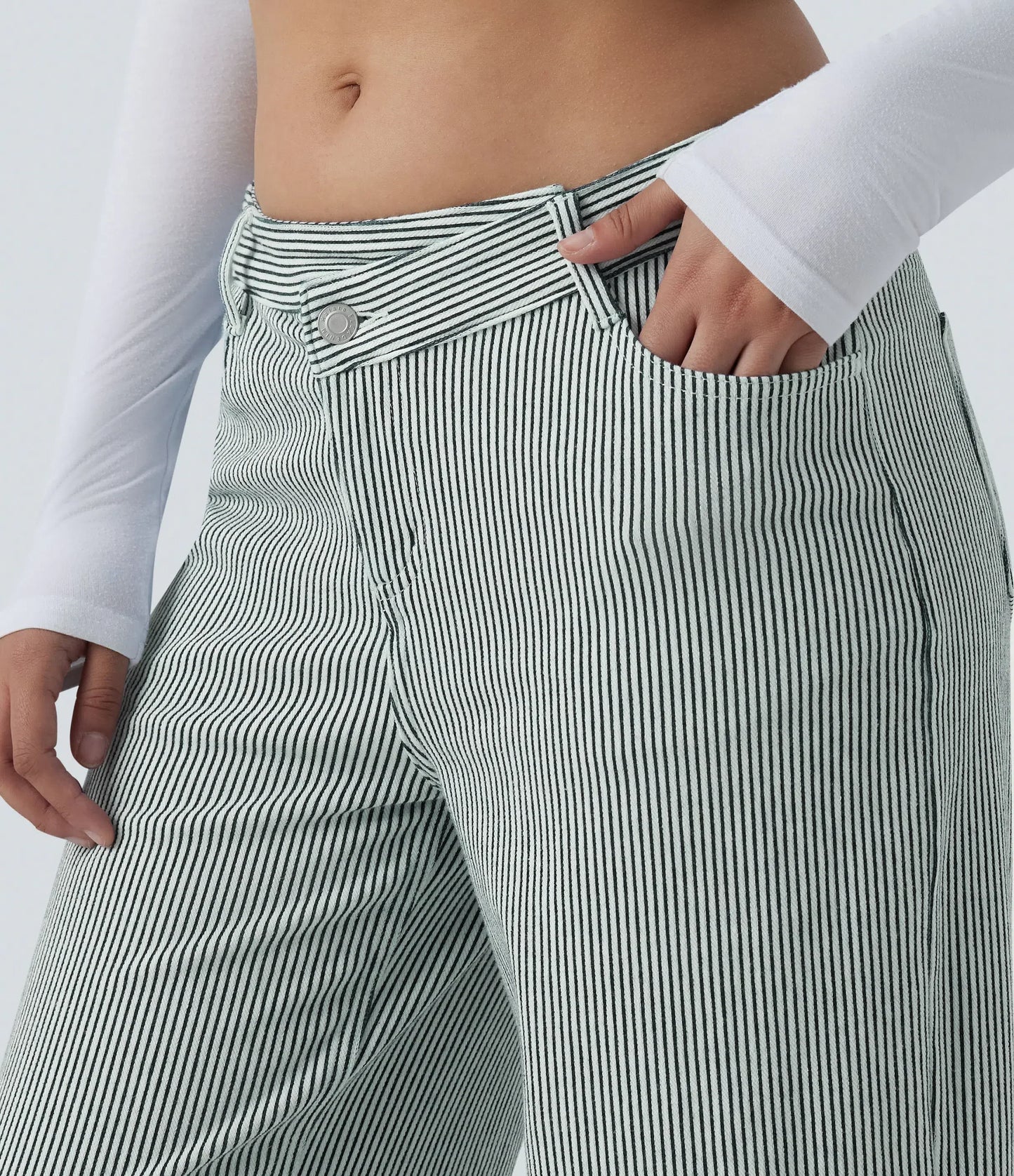 Lounge Flex™ Asymmetric Mid Rise Stripes Casual Baggy Jeans with Pockets - Lounge