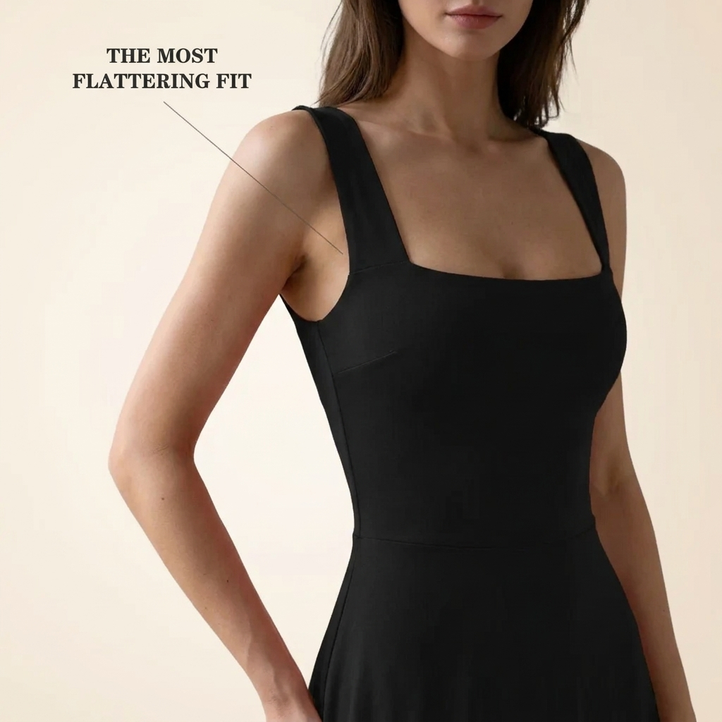 The most flattering fit – wide straps square neck dress